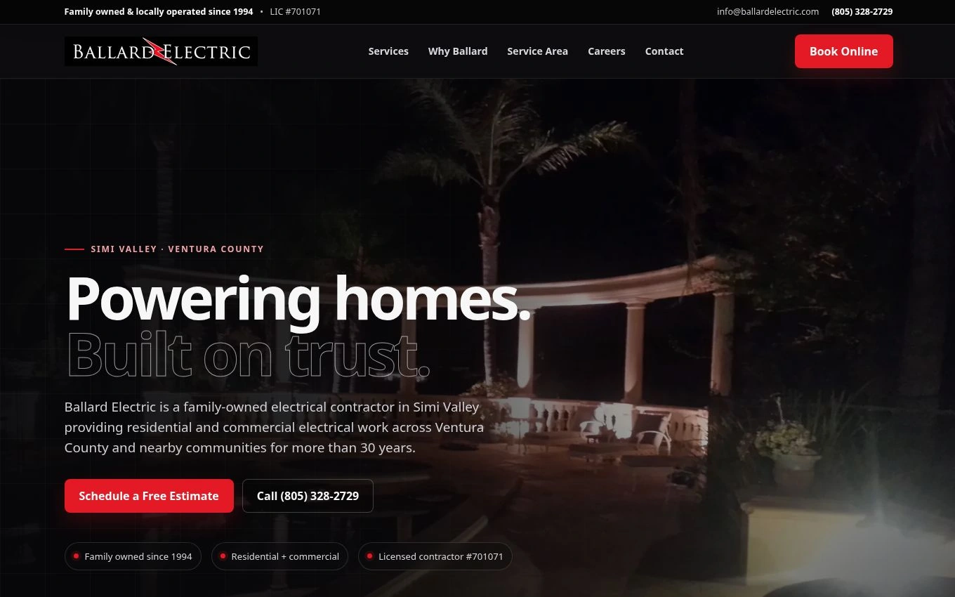 Ballard Electric concept demo â€” lead-generation website preview