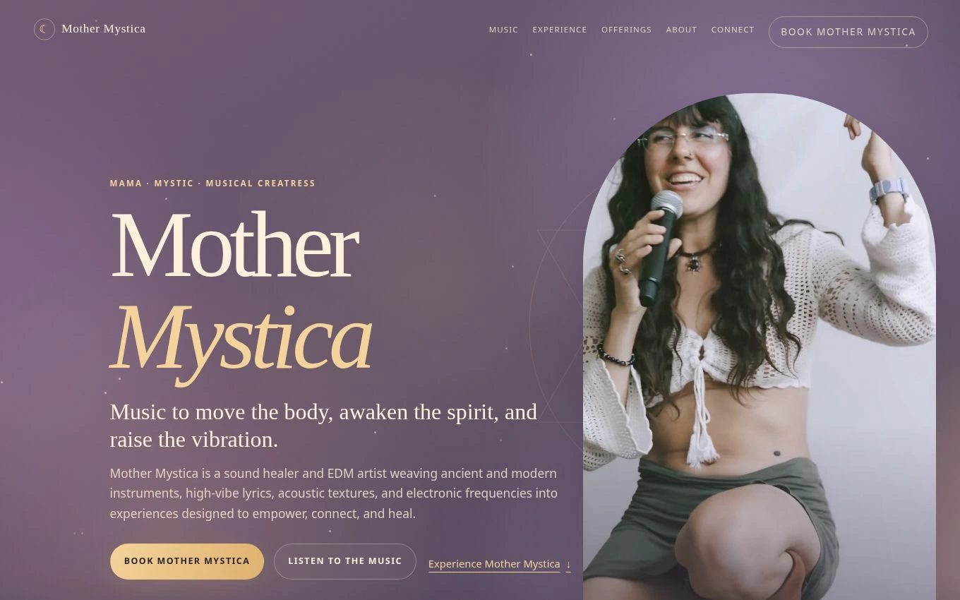 Mother Mystica â€” artist brand and booking website preview